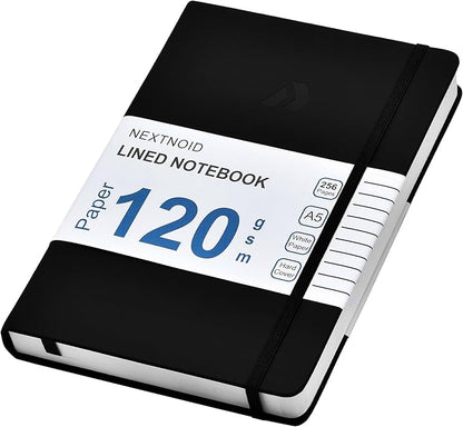Nextnoid Hardcover Lined Journal Notebook - 120 GSM Thick Paper, Medium A5-256 Pages - Perfect For Writing, Journaling and Note-Taking (Black, Ruled)