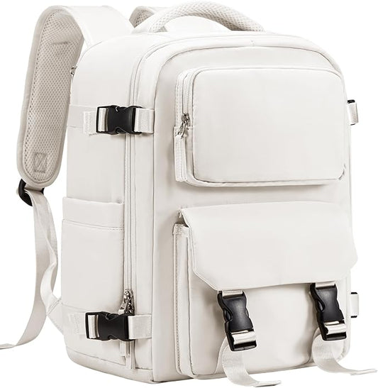 Large Travel Carry on Laptop Backpack for Women Men, Expandable Flight Approved Backpack, Waterproof Sports College bag Casual Daypack for Weekender Business Hiking with Beige