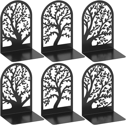 VFINE Bookends 3 Pairs, Decorative Book End, Bookends for Shelves, Book Ends for Shelves, Book Stopper Book Ends to Hold Books, Book Stopper, Unique Black Metal Tree Book Ends for Home School Office