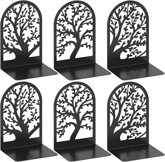 VFINE Bookends 3 Pairs, Decorative Book End, Bookends for Shelves, Book Ends for Shelves, Book Stopper Book Ends to Hold Books, Book Stopper, Unique Black Metal Tree Book Ends for Home School Office