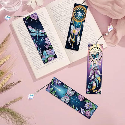 4 Pieces Dream Catcher Diamond Art Bookmarks Dragonfly Butterfly 5D Diamond Art Bookmark Tassel Beaded Book Mark for Graduation Birthday Reading Present DIY Making Beginners Adults Arts Craft Supplies