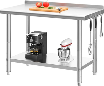 YITAHOME 48" x 24" Stainless Steel Table for Prep & Work with Backsplash, NSF Commercial Heavy Duty Table with Undershelf for Home Kitchen Restaurant Garage Warehouse