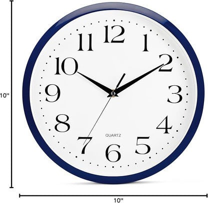 Bernhard Products Navy Wall Clock Silent Non Ticking - 12 Inch Quality Quartz Battery Operated Round Easy to Read Home/Kitchen/Office/Classroom/School Clock