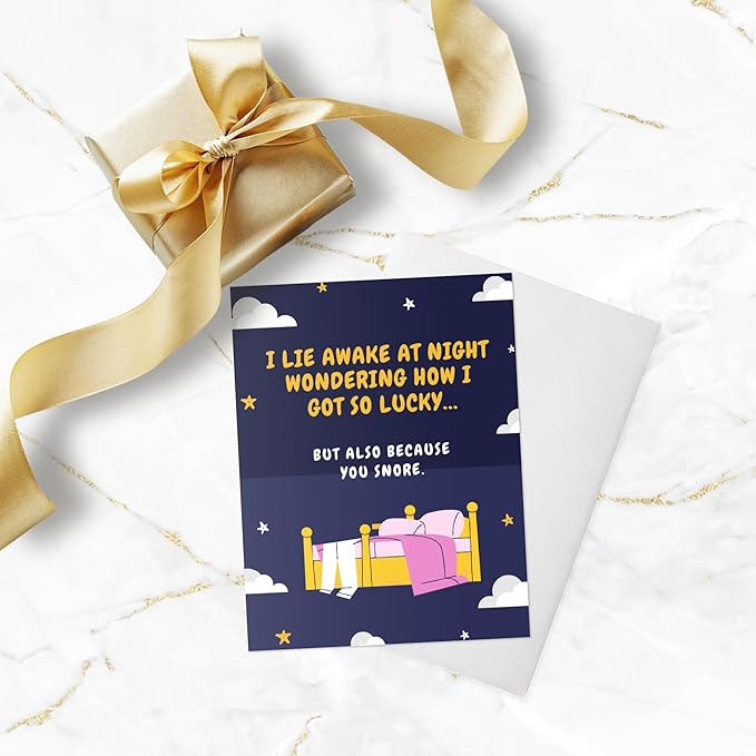 ALY LOU Funny Anniversary Card for Husband, Birthday Card for Her Him/Husband Boyfriend/Girlfriend Wife/Sarcastic Vday Greeting Card (I lie awake at night wondering how I got to lucky ... snore)