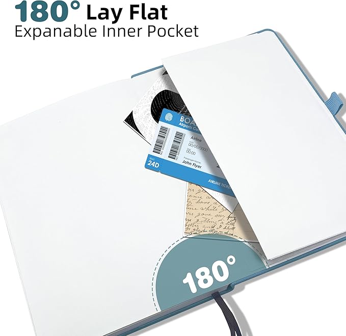 Blank Journal Notebook, A5, 192 Pages 100 GSM Thick Sketch Book for Women Men, Hardcover Leather Unlined Journaling for Work, Notebooks for Writing, 5.8 inches x 8.5 inches (Green)