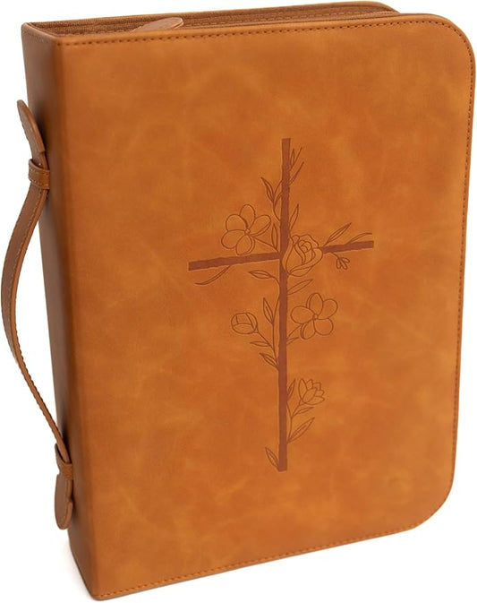 Bible Cover Case for Women - PU Leather Bible Covers for Women –Bible Case for Girls - Minimalist Design Debossed Bible Case, Large Bible Covers for Women – Bible Accessories (Brown)