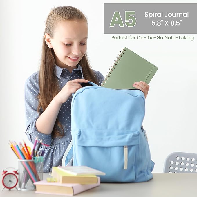 Lined Spiral Journal Notebook, A5 College Ruled Notebook for Journaling, Note-Taking, and Daily Planning, Durable Hardcover with an Elegant Design, Green