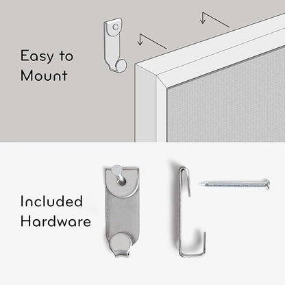 U Brands Farmhouse Linen Bulletin Board, 30"x20", White Wood Style Frame, Includes Push Pins