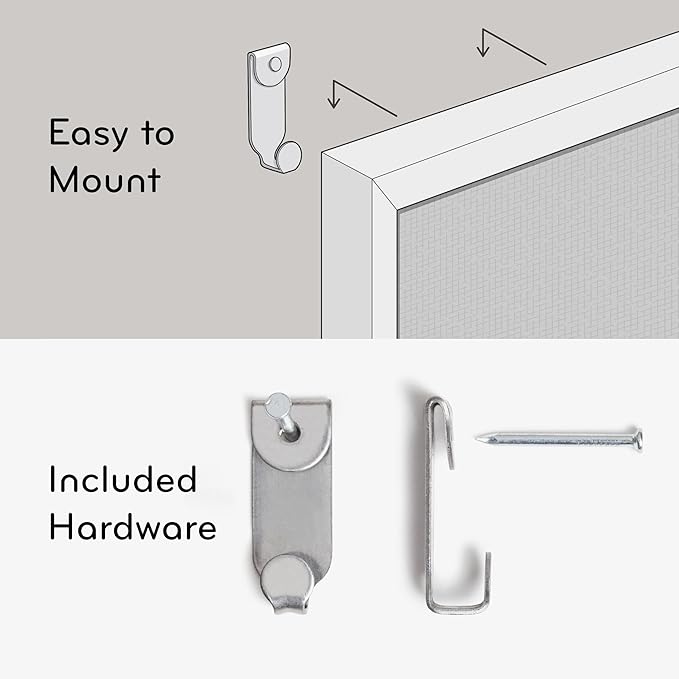 U Brands Farmhouse Linen Bulletin Board, 23"x17", White Wood Style Frame, Industrial Grade Pinning Surface