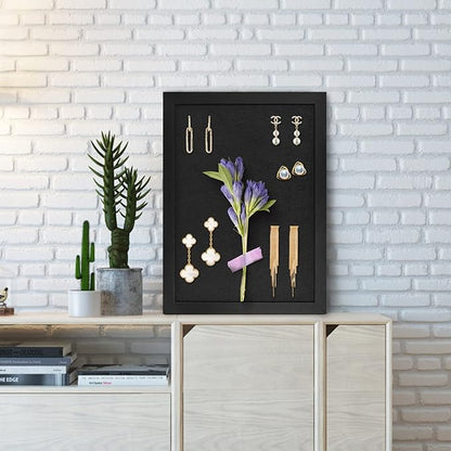 Cork Board Bulletin Board Wood Framed Display with Felt, Pin Board for Jewelry, Notes, Memos, Photos, Home, Kitchen, Office, School, Wall, 15"x11", Wood Framed(Black) & Felt(Black)