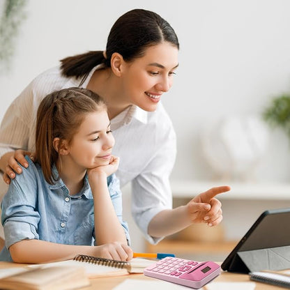 Pink Calculator, Standard Calculator,Basic Office Calculator with 12 Digit LCD Display,Pink Office Supplies,Cute Calculator for Office, Home, School,Shop