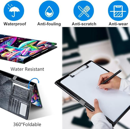 Gorgeous Mushrooms Padfolio Folder with Clipboard,Portfolios Organizer Clipboards with Storage Clipboard Writing Pad PU Leather Conference Document Organizer with Business Card Holder