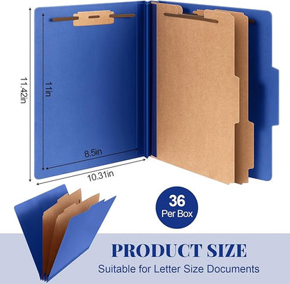 36 Pcs Classification Folders Bulk 2 Dividers File Folder with Fastener 2 Prongs Letter Size Pressboard Filefolders with 3.5 Inch Expansion for Organize Office Medical Document (Dark Blue)