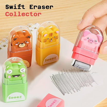 Sooez 8 Pack Pencil Erasers with Clean up Roller, Cute Erasers for Kids, Animal Fun Eraser with Shaving Roller and Cover, for Teacher Class Favor School Supplies Home Office Party