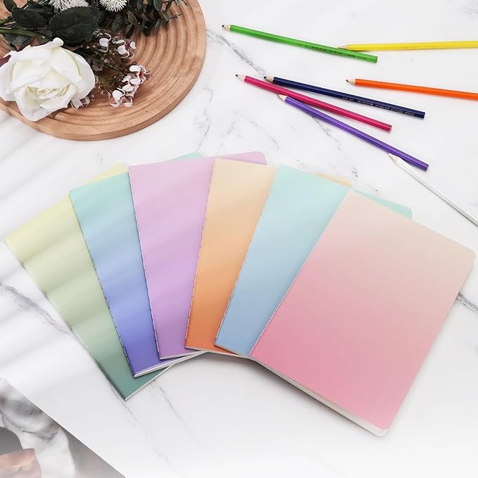 Ddaowanx Notebooks, Journals in Bulk, Blank Paper Sketchbooks, 72 Pages, 36 Sheets, 80GSM, 8.3x5.5 Inch, A5 Size, Travel Writing Notebooks Journal for Office School Supplies (Blank-6pack, Gradient)