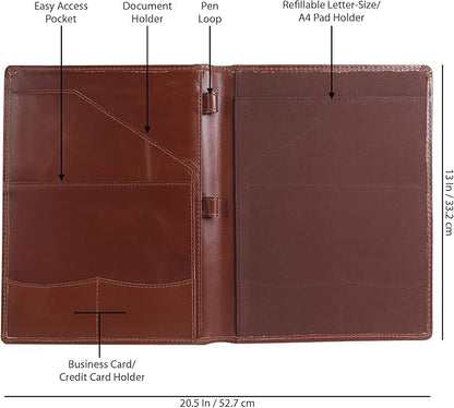 Succor Genuine Leather Business Portfolio Organizer-Professional Padfolio-Leather Binder-Document Holder-Resume Folder-A4 PAD Folio for Men and Women-13”x10”-Brown