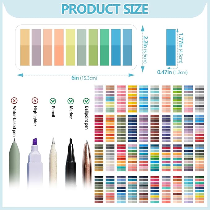 ReliThick 8000 Pcs Annotation tabs Sticky Tabs for Books Transparent Sticky Notes Multi Colored Writable Page Markers Book Flags Strip for Annotating Reading Supplies Bookish Gift(Light Colors)