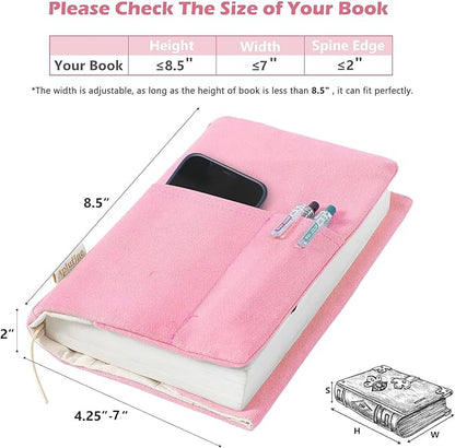 Canvas Book Covers, Washable Book Protector, Book Cover for Paperback Novels, Adjustable Book Cover for Hardcover with Pockets for Pen, Soft Cover Books, Book Lovers Gifts