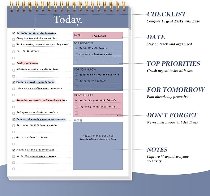 To Do List Notepad - Daily Planner Notepad Undated 52 Sheets, 6.5" x 9.8" Planning Pad Checklist Productivity Note Pad for Work and Personal Organized