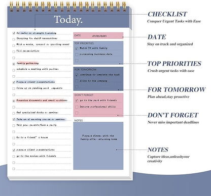 To Do List Notepad - Daily Planner Notepad Undated 52 Sheets, 6.5" x 9.8" Planning Pad Checklist Productivity Note Pad for Work and Personal Organized