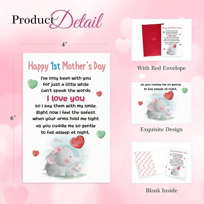 FaCraft Happy First Mothers Day Card - for New Mom First Time Mom from Bump Baby Boy Girl, Happy 1st Mothers Day Gift Card with Envelope