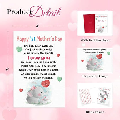 FaCraft Happy First Mothers Day Card - for New Mom First Time Mom from Bump Baby Boy Girl, Happy 1st Mothers Day Gift Card with Envelope