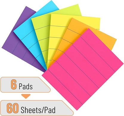 Mr. Pen- Lined Sticky Notes 1.5x2, 6 Pads, 60 Sheets/Pad, Vibrant Colors, Sticky Notes with Lines, Sticky Note Pads, Sticky Pads, Sticky Notes Lined, Colorful Sticky Notes, Mr Pen Sticky Notes