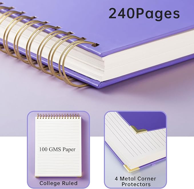 Top Spiral Notebook 8.5x11 Steno Notebook Top Spiral Notebook 240 Pages Top Bound Spiral Notebook College Ruled Left Handed Notebook Thick Superhard Cover Inner Pocket, Spiral Notebook for Work School Office Gift