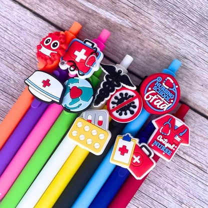 YJ PREMIUMS 10-Pack of Cute Nursing Pens with Heart, Syringe Designs in Black Ink - Versatile Writing Instruments for Nurses, Medical Assistants, Students (Nurse)