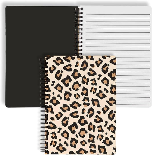 Steel Mill & Co Cute Mini Spiral Notebook, 8.25" x 6.25" Journal with Durable Hardcover and 160 Lined Pages, Leopard