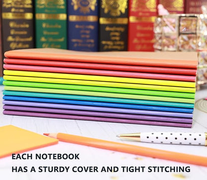 12 Pack A5 Notebooks Bulk, Kraft Cover Lined Blank College Ruled Travel Journals with 12 Colors Rainbow Spines For Women Students, 60 Pages, 8.3”x 5.5”, for Home, Office or School Supplies