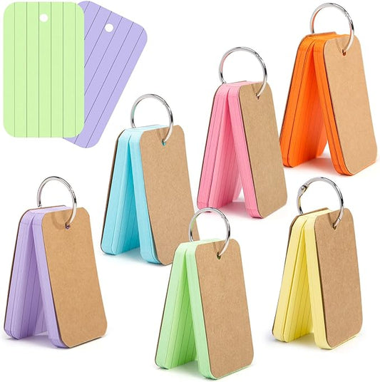 Koogel 300 Pcs Colored Index Cards, 2.2 x 3.5 Inch Study Notecards with Ring for School, Learning, Memory