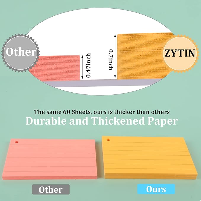 Index Cards 3x5 Inches, 300 Pcs Assorted Neon Color Ruled Index Cards with Ring,Heavy Note Cards, Lined Colored Index Flashcards,Study Cards,Memo Scratch Pad for Home Office School
