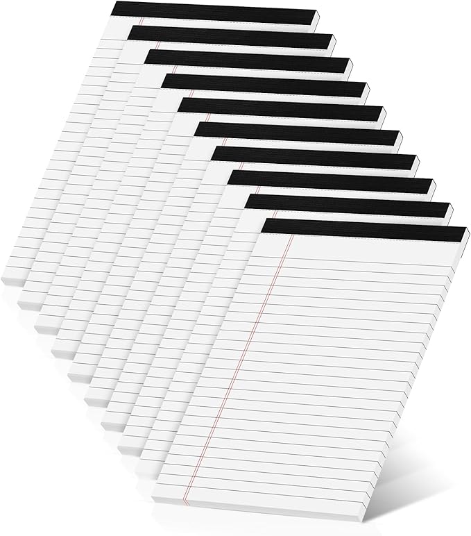 10 Pack White Legal Pads 5x8 Small Note Pads, Writing Pads for Work, College Ruled Perforated Memo Pad, Desk Notepad with Study Backboard, 30 Sheets Per Pad, 5x8 Legal Pad for Office/School/Home