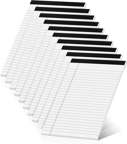 10 Pack White Legal Pads 5x8 Small Note Pads, Writing Pads for Work, College Ruled Perforated Memo Pad, Desk Notepad with Study Backboard, 30 Sheets Per Pad, 5x8 Legal Pad for Office/School/Home