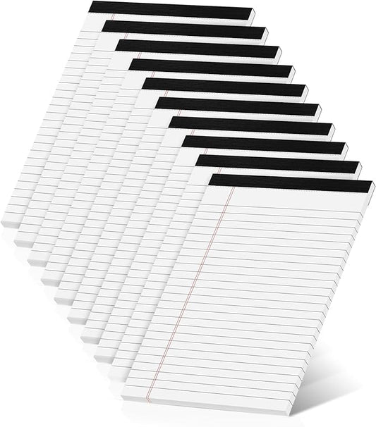 10 Pack White Legal Pads 5x8 Small Note Pads, Writing Pads for Work, College Ruled Perforated Memo Pad, Desk Notepad with Study Backboard, 30 Sheets Per Pad, 5x8 Legal Pad for Office/School/Home