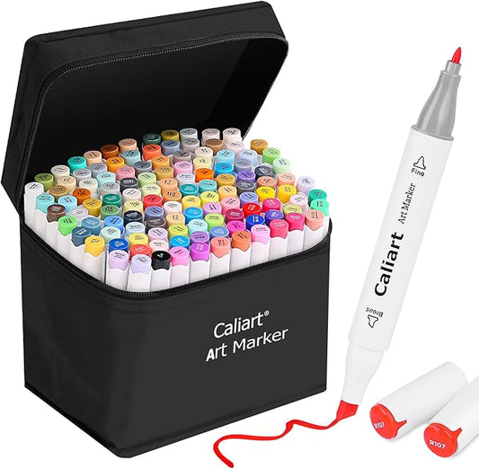 Caliart Markers, 121 Colors Dual Tip Art Markers Sketch Pens, Easter Basket Stuffers for Kids Teens Toddler, Permanent Alcohol Based Markers for Adult Book Eggs Decorations Gift Drawing Supplies Kit