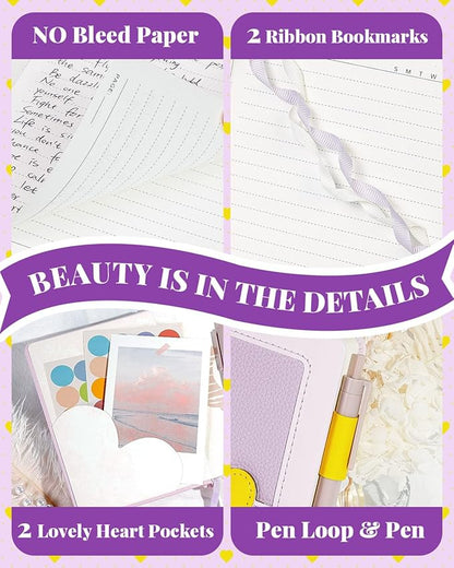Journal for Women and Girls with Heart Buckle, 240 Pages Girls Diary Journal with Pen for Writing, Cute Daily Writing Journals for Women, Pretty Journaling Hardcover Notebooks(Lavender Purple)