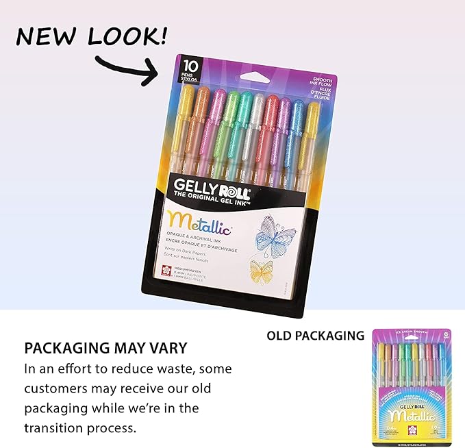 SAKURA Gelly Roll Metallic Gel Pens - Pens for Scrapbook, Journals, or Drawing - Colored Metallic Ink - Medium Line - 10 Pack