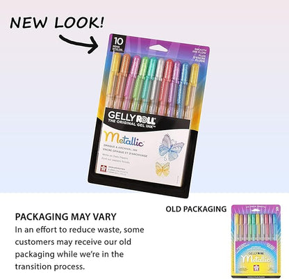 SAKURA Gelly Roll Metallic Gel Pens - Pens for Scrapbook, Journals, or Drawing - Colored Metallic Ink - Medium Line - 10 Pack