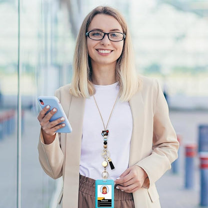 Colorful ID Badge Holder with Silicone Beads Lanyard Set,Cute Teacher Breakaway Lanyard for Keys & Keychain with Cute Retractable Badge Reel Holder,Gift for Women,Nurse, Teacher. (C)