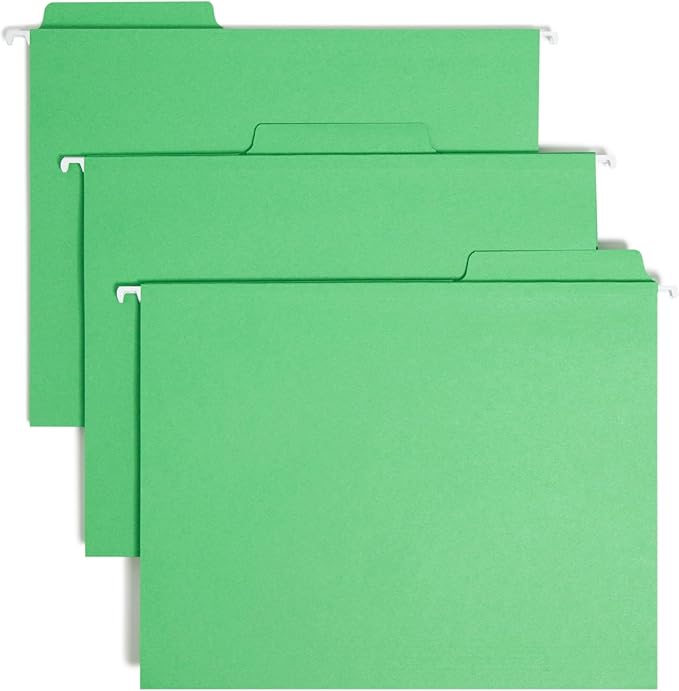 Smead FasTab Hanging File Folder, 1/3-Cut Built-in Tab, Letter Size, Green, 20 per Box (64098) (Pack of 1)