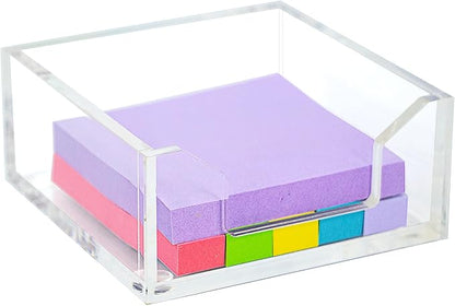 Clear Acrylic Sticky Note Holder Desk Organizer, 3.94" x 3.94" x 1.77" Memo Dispenser for Office Home School Post Bank Accessories(DP005)