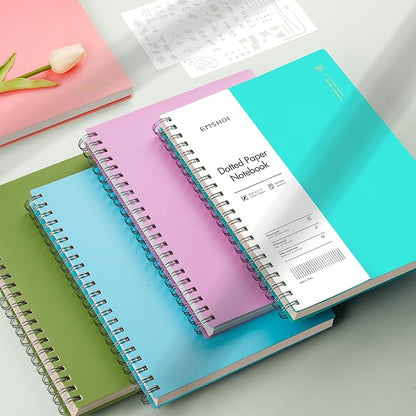 EMSHOI A4 Spiral Notebook Bullet Dotted Journal, 11.2" X 8.27", 300 Pages/150 Sheets, 100gsm Dot Grid Paper, Waterproof Softcover, Twin-Wire Binding, for School Work Writing Note Taking-Pink