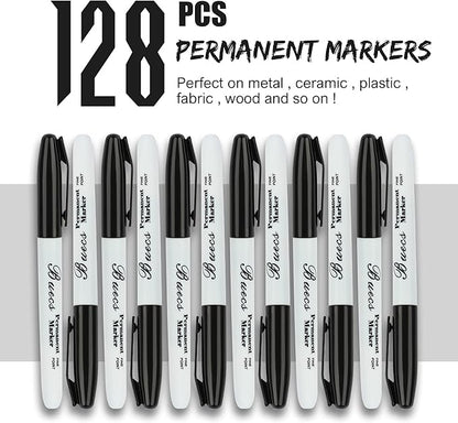 Permanent Markers, 128 Count Black Permanent Markers, Fine Point, Waterproof & Smear Proof Markers, Quick Drying, Office Supplies for School, Office, Home
