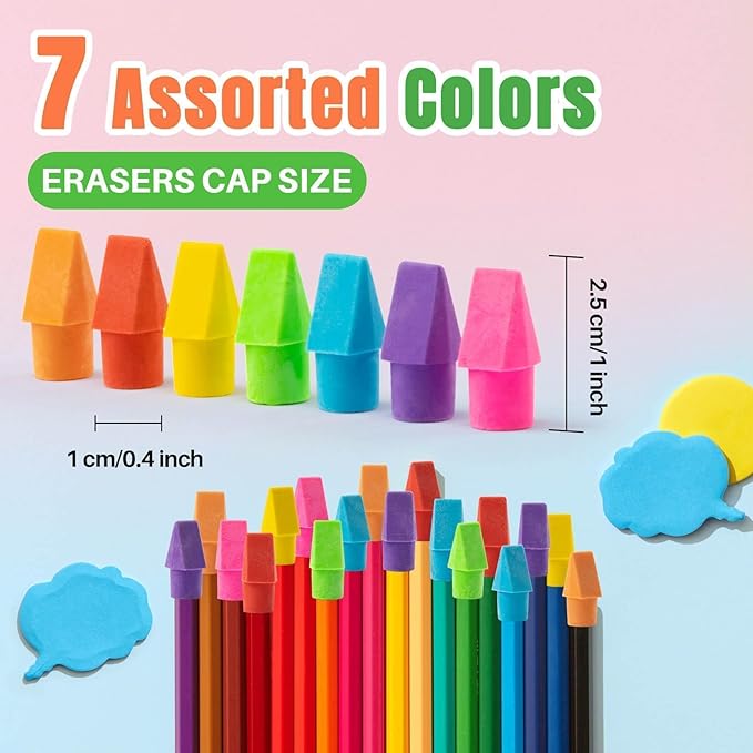 Sukh Cap Erasers for Pencils Pulk - Pencil Top Erasers Cap Erasers Toppers for Latex Free Assorted Colors School Supplies for Teachers Sudents Classroom Home and Office (Pack of 100)