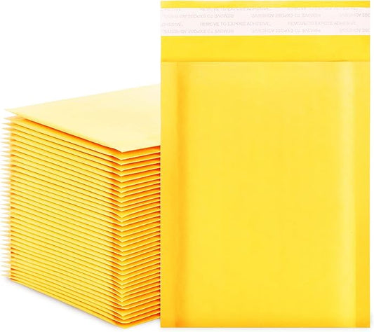 DaSen Kraft bubble mailers 4x7 Inch 50 Pack,Self-Sealing Paper Envelopes for Packaging,Strong Adhesion Envelope Mailers, Small Waterproof Cushioned Padded Shipping Bags Yellow #000