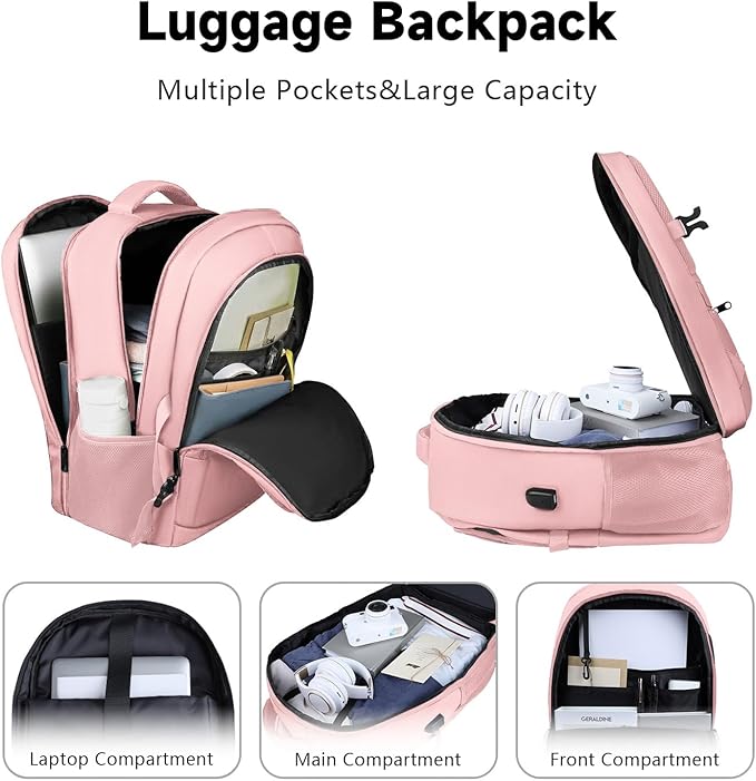Lapsouno Business Laptop Backpack,Travel Backpack, Carry on Backpack for Women, TSA 15.6 Inch Travel Laptop Backpack with USB Port,College School Business Backpack for Women, Light Pink