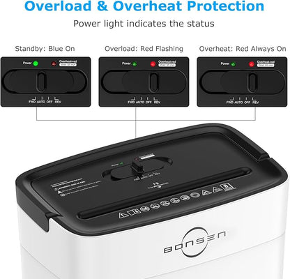 BONSEN White Paper Shredder for Home Office, 8-Sheet Cross-Cut Paper and Credit Card Small Office Shredders, High Security Level P-4 Ultra Quiet Shredder with 4 Gallons Wastebasket (S3101-W)