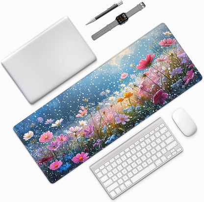 Gaming Mouse Pad Desk Pad,Extended Big Mouse Pad,31.5x11.8 Inch Long Computer Keyboard Mouse Mat Mousepad with 3mm Non-Slip Base and Stitched Edge for Gaming and Office… (Flowering shrubs)